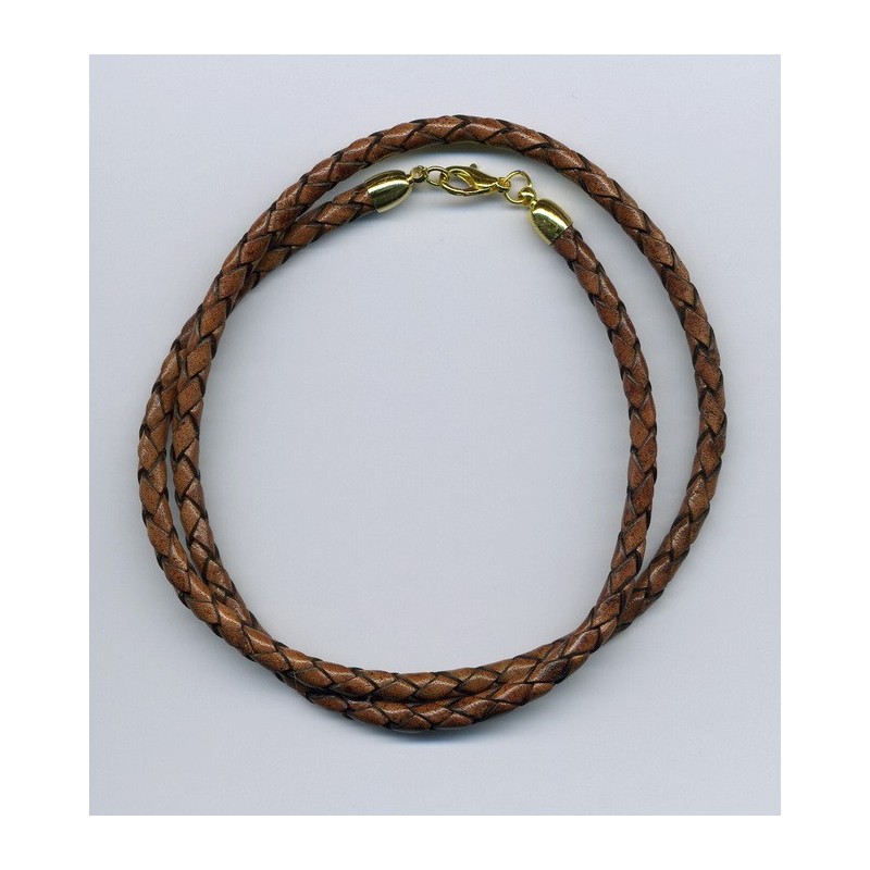 0-Collier-cuir tressé-4mmx50-marron vieilli