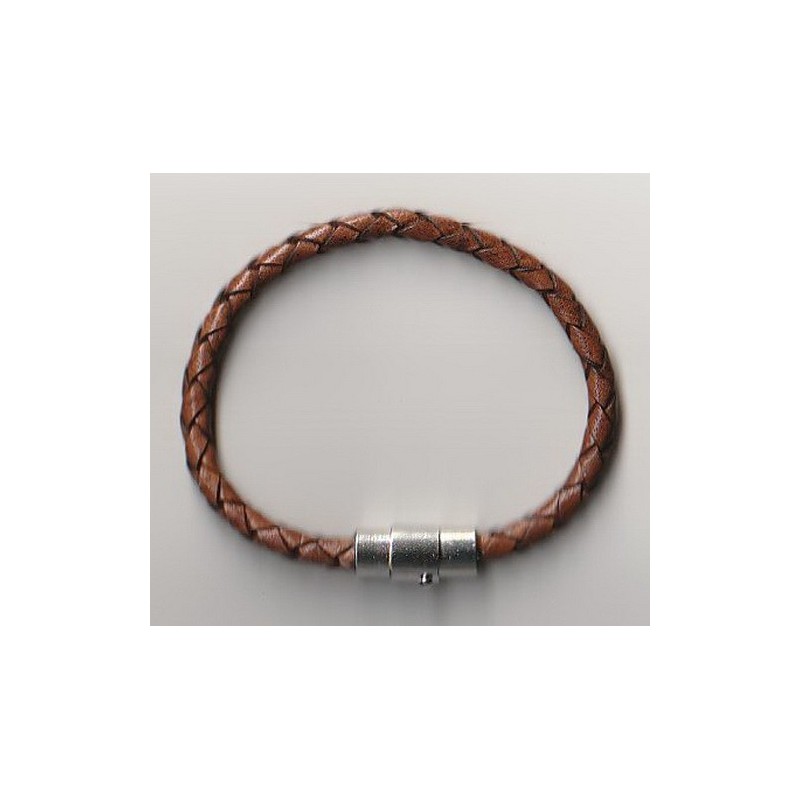 Bracelet cuir tressé 4mm marron vieilli