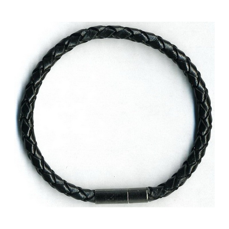 Bracelet cuir tressé noir 4mm